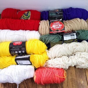 Red Heart Super Saver Yarn Lot -11 Skeins- Red Yellow Amethyst Sage Buff 3 lbs